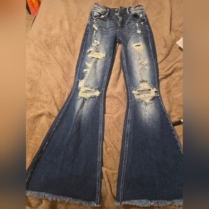 Distressed Blue Flare Jeans
